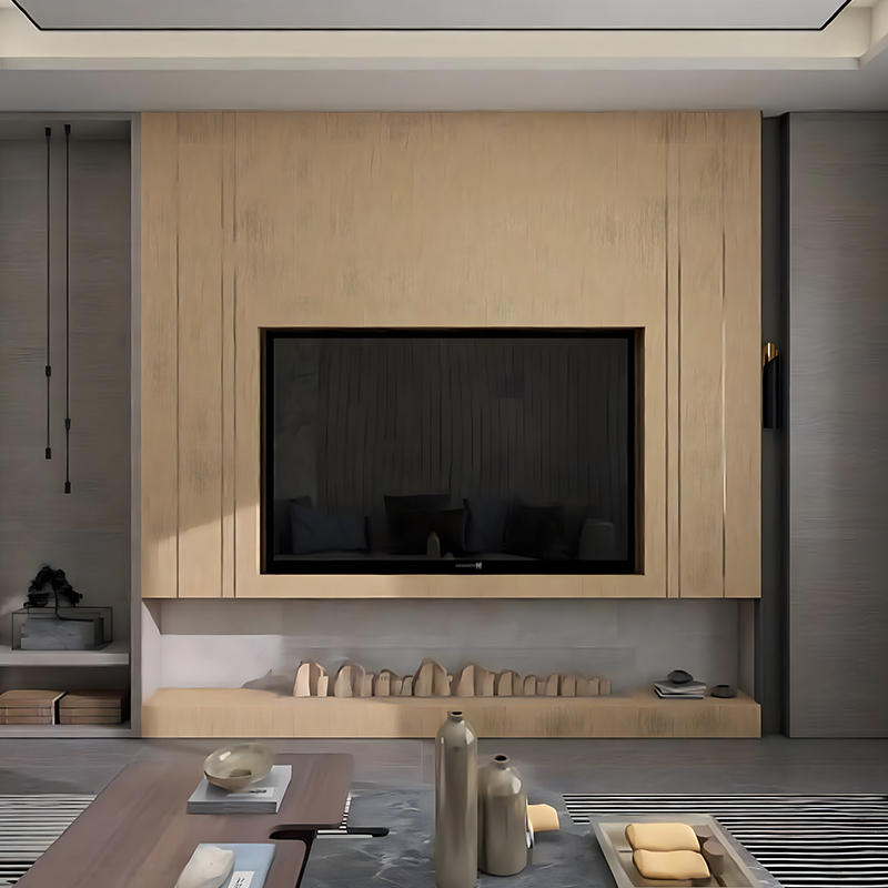 کابینت تلویزیون اتاق نشیمن با بافت بلوط طلایی فیلم انتقال حرارت PET